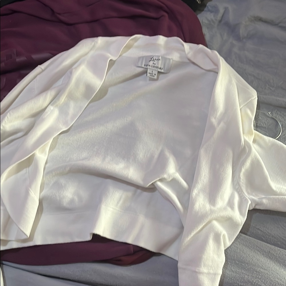 Nina Leonard White Blazer Soft Knit Suit Jacket